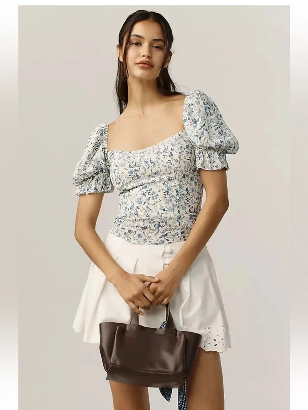 REFORMATION Marin Floral Puff Sleeve  Top in Nile 6 NEW